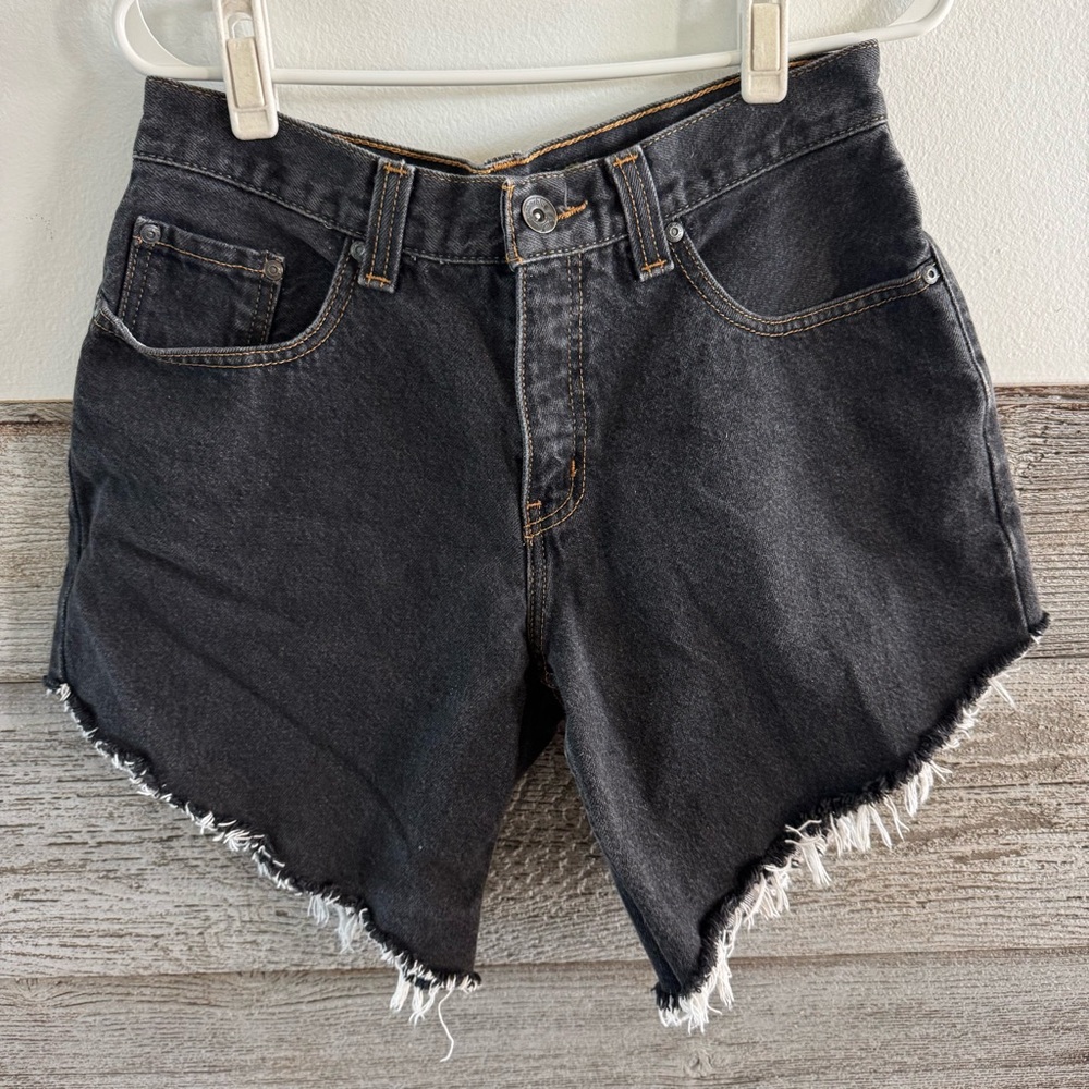 Vtg Y2K Anchor Baggy Jean Shorts Frayed Hem Size 30 (S1)
